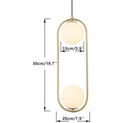 Modo Lighting Pendant Light Industrial Fixture, 2-Light Frosted Glass Globe Shade Golden Island Kitchen Dining Room Ceiling Lamp