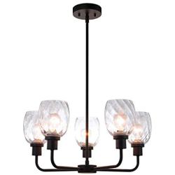 XiNBEi Lighting Chandeliers, Black Chandelier 5 Light, Pendant Lighting with Glass for Living & Dining Room XB-C1210-5-MBK