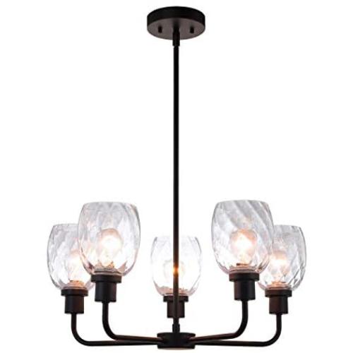 XiNBEi Lighting Chandeliers, Black Chandelier 5 Light, Pendant Lighting with Glass for Living & Dining Room XB-C1210-5-MBK