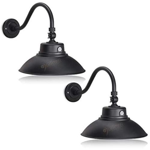 2 Pack - 14in. Black Gooseneck Barn Light LED Fixture for Indoor/Outdoor Use – Photocell Included - Swivel Head - 42W - 3800lm - Energy Star Rated - ETL Listed - Sign Lighting - 3000K (Warm White)