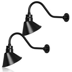 10in. Satin Black Angle Shade Gooseneck Sign Light Fixture with 22in. Long Extension Arm - Wall Sconce Farmhouse, Antique Style - UL Listed - 9W 900lm A19 LED Bulb (5000K Cool White) - 2-Pack