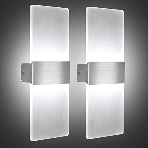 AUMIO Modern Elegant Wall Sconces Wall Lighting in 12W, Set of 2 LED Wall Lamp in Cool White, Acrylic 6000K Wall Mounted Wall Lights for Bedroom Hallway Living Room Porch Basement Stairway Decord