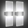 AUMIO Modern Elegant Wall Sconces Wall Lighting in 12W, Set of 2 LED Wall Lamp in Cool White, Acrylic 6000K Wall Mounted Wall Lights for Bedroom Hallway Living Room Porch Basement Stairway Decord