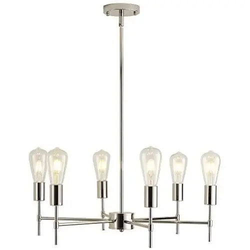 XILICON Brushed Nickel Sputnik Chandelier Mid Century Industrial Pendant Lighting 6 Lights Vintage Ceiling Light Fixture