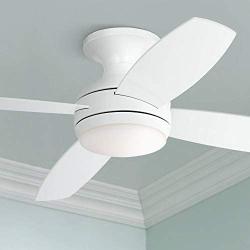 52'' Casa Elite Modern Hugger Low Profile Ceiling Fan with Light LED Dimmable Remote Control Flush Mount White Opal Glass for Living Room - Casa Vieja