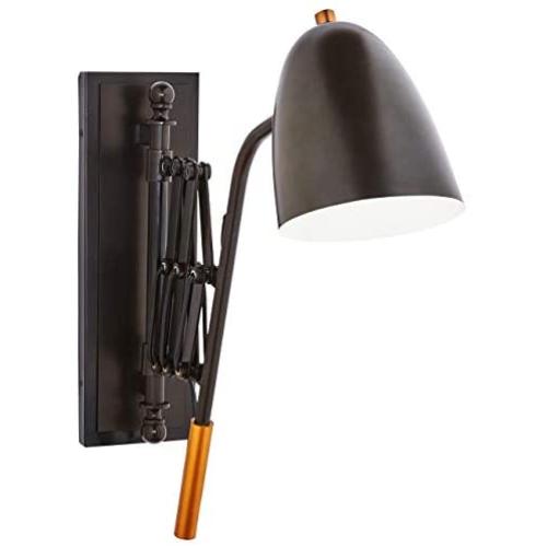 Amazon Brand – Stone & Beam Deco Black Accordion Arm Wall Mount Sconce Light Fixture with Metal Shade - 20 x 28 x 6 Inches, Dark Bronze with Brass Accent