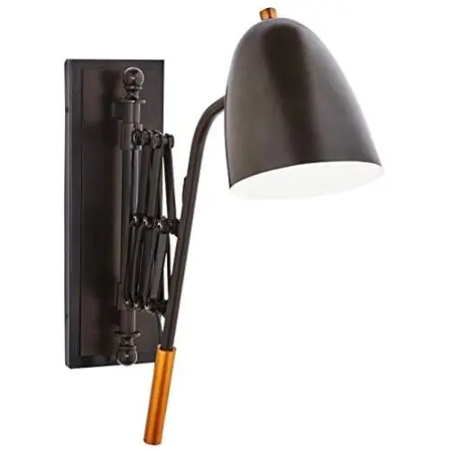 Amazon Brand – Stone & Beam Deco Black Accordion Arm Wall Mount Sconce Light Fixture with Metal Shade - 20 x 28 x 6 Inches, Dark Bronze with Brass Accent