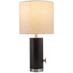 Amazon Brand – Rivet Mid Century Modern Rubberwood Living Room Table Lamp With Light Bulb - 19 Inches, Black with Linen White Shade