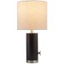 Amazon Brand – Rivet Mid Century Modern Rubberwood Living Room Table Lamp With Light Bulb - 19 Inches, Black with Linen White Shade