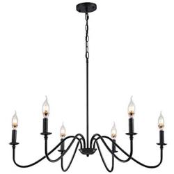 APBEAMLighting Candle Ceiling Hanging Light Black Industrial Metal Chandelier for Dining Room Farmhouse 6 Lights