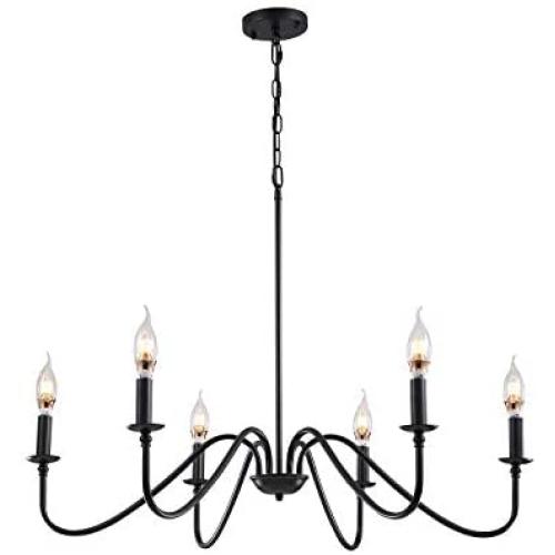 APBEAMLighting Candle Ceiling Hanging Light Black Industrial Metal Chandelier for Dining Room Farmhouse 6 Lights