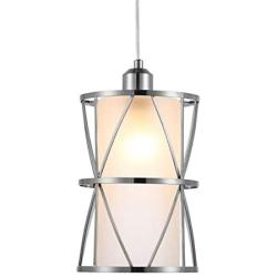 SHENGQINGTOP Modern Cylindrical Pendant Light with Frosted Glass, Brushed Nickel Hanging Light, Transitional Metal Pendant Lighting Fixture for Kitchen Island Sink Dining Room Bar, Led Bulb Included