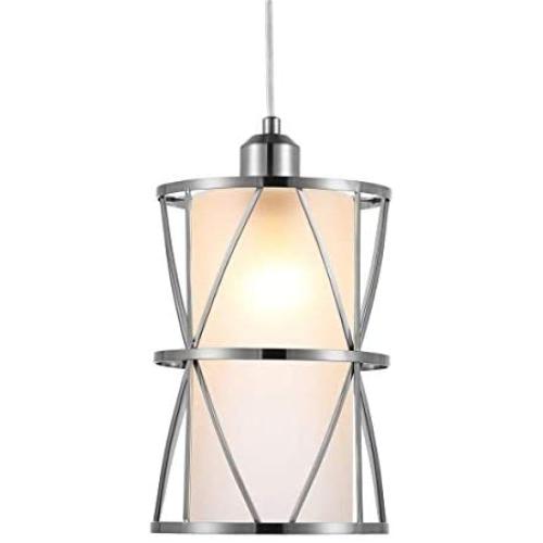 SHENGQINGTOP Modern Cylindrical Pendant Light with Frosted Glass, Brushed Nickel Hanging Light, Transitional Metal Pendant Lighting Fixture for Kitchen Island Sink Dining Room Bar, Led Bulb Included