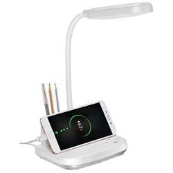 LED Rechargeable Desk Lamp, Yonnami 5-in-1 Multifunctional Desk Lamp with USB Charging Port & Pen Holder & Phone Holder, 3 Color Modes with Night Light for Dorm Bedroom Reading (White)