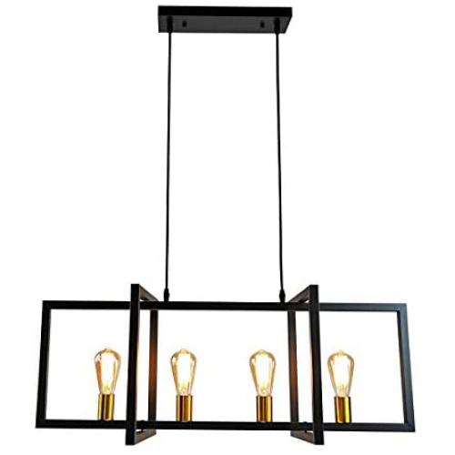 PUUPA Modern Industrial Geometric Island Chandelier, 4 Lights Pendant Hanging Light Fixture for Kitchen Island Dining Room Living Room