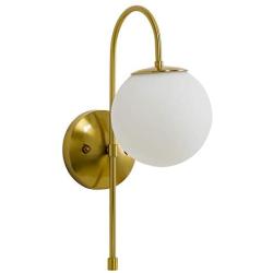 Loclgpm Modern Gold Metal Wall Sconce, 1 Light Wall Lighting with Milk White Globe Glass Shade, Flush Mount Wall Lamp for Bedroom, Bathroom, Hallway, Living Room