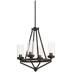 Kane Bronze Chandelier 18 1/2'' Wide Rustic Clear Glass 4-Light Fixture for Dining Room House Foyer Kitchen Island Entryway Bedroom Living Room - Franklin Iron Works