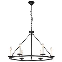 Kitchen Island Pendant Light, A1A9 Retro Round Candle LED Chandelier Lighting Wagon Wheel Ceiling Lights for Farmhouse, Dining Room, Table Light, in Entryway, Hallway, Foyer, D30'' X H23'' Chain 59