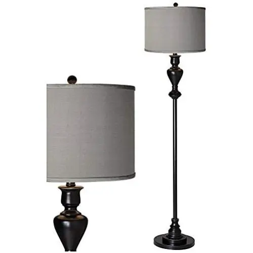 Traditional Floor Lamp Black Bronze Soft Gold Edging Gray Textured Fabric Drum Shade Living Room Reading Bedroom Office - Possini Euro Design Traditional Floor Lamp Black Bronze Soft Gold Edging Gray Textured Fabric Drum Shade Living Room Reading Bedroom Office - Possini Euro Design