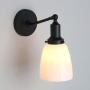Permo Industrial Vintage Slope Pole Wall Mount Single Sconce with 5.5'' Oval Dome Milk White Glass Shade Wall Sconce Light Lamp Fixture (Black)