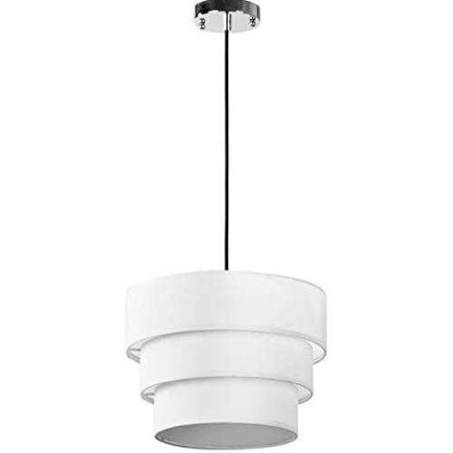 13.5” Modern 1-Light Drum Pendant Chandelier, Linen Fabric Shade, Hanging Pendant Light Fixture, Adjustable Height, Brushed Nickel Finish, for Dining Room, Kitchen (White)