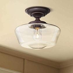 Schoolhouse Floating Modern Ceiling Light Semi Flush Mount Fixture Oil Rubbed Bronze 12'' Wide Clear Glass for Bedroom Kitchen Living Room Hallway Bathroom - Regency Hill