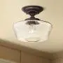 Schoolhouse Floating Modern Ceiling Light Semi Flush Mount Fixture Oil Rubbed Bronze 12'' Wide Clear Glass for Bedroom Kitchen Living Room Hallway Bathroom - Regency Hill