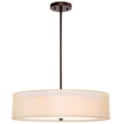 CO-Z 3 Light Double Drum Pendant Light, 20'' Antique Bronze Convertible Semi-Flush Mount Drum Ceiling Light Fixture for Kitchen Island Dining Table Bedroom Entry Bar, Modern Hanging Lights Chandelier