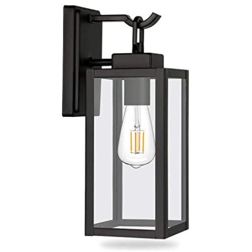 Outdoor Wall Lantern, LED Bulb Included, Matte Black Wall Sconce Light Fixtures, Architectural Fixture with Clear Glass Shade ETL List for Entryway, Porch, Doorway