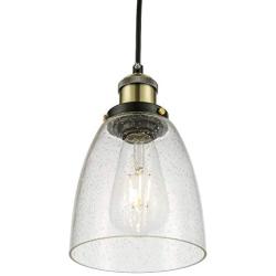 Cuaulans Industrial 1 Pack Bubble Glass Mini Pendant Light, Artique Brass Vintage Farmhouse Ceiling Hanging Lighting Fixture with Adjustable Wire for Kitchen Island Window Dining Room Bar