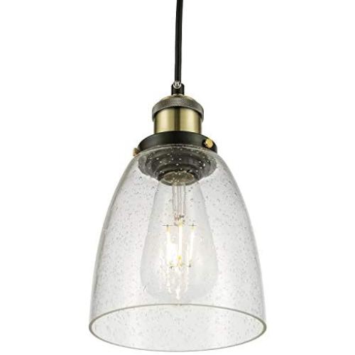 Cuaulans Industrial 1 Pack Bubble Glass Mini Pendant Light, Artique Brass Vintage Farmhouse Ceiling Hanging Lighting Fixture with Adjustable Wire for Kitchen Island Window Dining Room Bar