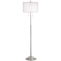 Roxie Modern Floor Lamp Brushed Steel Sheer and Linen Double Drum Shade for Living Room Reading Bedroom Office - Possini Euro Design