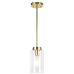 VINLUZ One Light Chandeliers Modern Clear Glass Pendant Lighting Brushed Brass Dining Room Lighting Fixtures Hanging Contemporary Lamp Semi Flush Mount Ceiling Lights