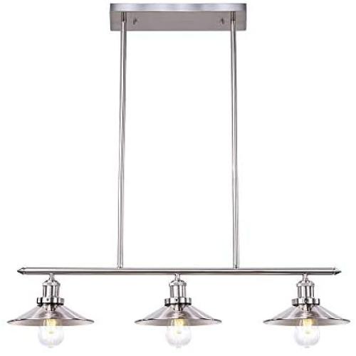 Wellmet 3 Lights Modern Pendant Lighting for Kitchen Island, Farmhouse Chandelier Dining Room Lighting Fixtures Hanging with Brushed Nickel Finish,Chandeliers Height Adjustable for Pool Table (Silver)