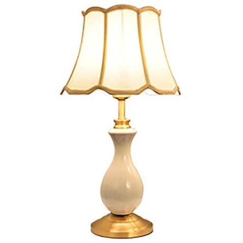 CUICAN E26 Ceramic Decoration Table Lamp, Modern Copper Base Creative Fabric Lampshade Bedside Reading Lamp for Living Room Office Desk Lamp-e 50x29cm(20x11inch)