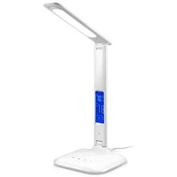 INNOKA UL Certified Adjustable LED Desk Lamp, Eye-Care Table Lamp Touch Control with USB Charging Port, 3 Color Temperature, 5-Level Dimmer, Built in LCD Display Clock, Alarm, Calendar, Thermometer