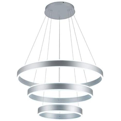 ROYAL PEARL Modern Pendant Light Not Dimmable LED Circular Modern Chandelier with 3 Rings Adjustable Contemporary Pendant Lighting for Living Dining Room Bedroom, 160W 11200LM Cool White 6000K, Silver