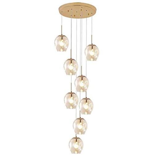 Adjustable Cluster Chandelier Modern Glass Shade Pendant Light Flush Mount Led Ceiling Light Fixture Hanging Lamp for Dining Room Staircase Balcony Cognac 8 Lights