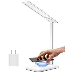 Samuyang LED Desk Lamp with USB Charging Port,Dimmable Office Desk Lamps with Wireless Charger, 3 Lighting Modes,Touch Control,Foldable,Eye-Caring Table Lamp for Reading,Studying Working