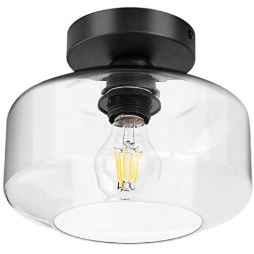 TeHenoo Industrial Ceiling Light Fixture with Clear Glass Shade, Semi Flush Mount Ceiling Light for Hallway, Entryway, Cafe, Bar, Corridor, Porch,Passway