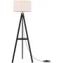 LEPOWER Tripod Floor Lamp, Mid Century Standing Lamp with Shelf, Modern Design Studying Floor Light for Living Room, Bedroom, Office , Flaxen Lamp Shade with E26 Lamp Base (Black)