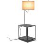 LED Floor Lamp with End Table and USB Charging Port, Modern Bedside Nightstand Lighting, Attached Side Table with Shelves for Living Room, Bedroom, Guest Room, Dark Grey