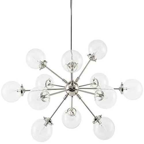 Ink+Ivy Paige Twelve Modern Chandeliers-Height Adjustable, Plated Finish, Glass Sphere Shades Pendant Sputnik Ligthing Lamp Ceiling Dining Room Lighting Fixtures Hanging, LED Compatible, Silver