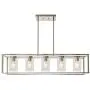 VINLUZ Contemporary Chandeliers Brushed Nickel 5 Light Modern Vintage Dining Room Lighting Fixtures Hanging, Kitchen Island Linear Pendant Lights Farmhouse Flush Mount Ceiling Light with Glass Shade