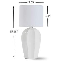 COTULIN Ceramic Geometric Living Room White Table Lamp,Modern Bedside Nightstand Lamp with White Fabric Shade for Bedroom,Office Dorm Small Desk Lamp 15 Inch,Set of 2