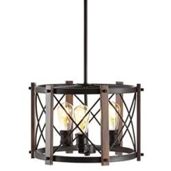 JONATHAN Y JYL7501A Ferme 16'' 3-Light Adjustable Iron Rustic Farmhouse LED Pendant, Cottage,Industrial Dimmable, for Dining, Living Room, Kitchen, Oil Rubbed Bronze/Brown