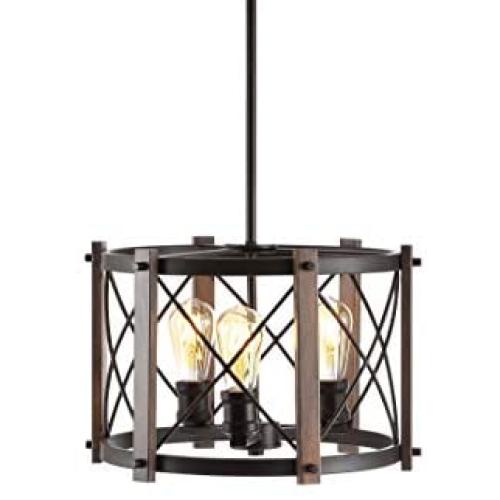 JONATHAN Y JYL7501A Ferme 16'' 3-Light Adjustable Iron Rustic Farmhouse LED Pendant, Cottage,Industrial Dimmable, for Dining, Living Room, Kitchen, Oil Rubbed Bronze/Brown