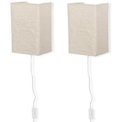 Wallniture Asian Wall Lamp with Toggle Switch, Living Room Decor Rice Paper Lamp Shade with Light Bulbs, Cream Set of 2