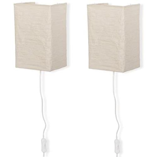 Wallniture Asian Wall Lamp with Toggle Switch, Living Room Decor Rice Paper Lamp Shade with Light Bulbs, Cream Set of 2
