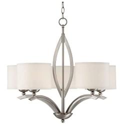 Ariano Brushed Nickel Chandelier 27 1/4'' Wide Modern White Linen Drum Shades 5-Light Fixture for Dining Room House Foyer Kitchen Island Entryway Bedroom Living Room - Possini Euro Design